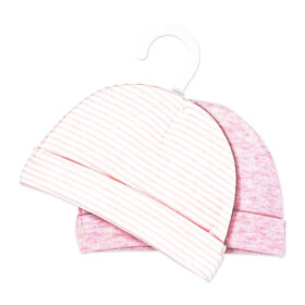 Lot de 2 bonnets Naturelle : rose 0-6 mois