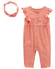 Carter's Two Piece Crinkle Jersey Jumpsuit And Headwrap Set Pink  12M