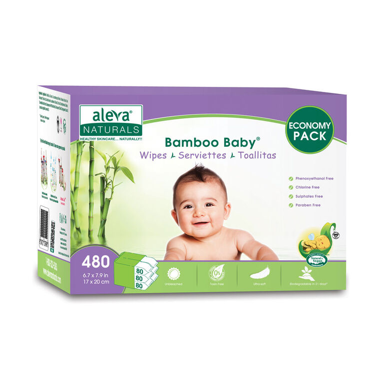 Aleva Naturals Bambo Baby Serviettes - 480 Count.