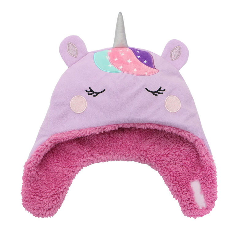 FlapJackKids - Baby, Toddler, Kids, Girls Reversible Sherpa Fleece Hat - Double Layered - Unicorn/Narwhal - Small 6-24 months