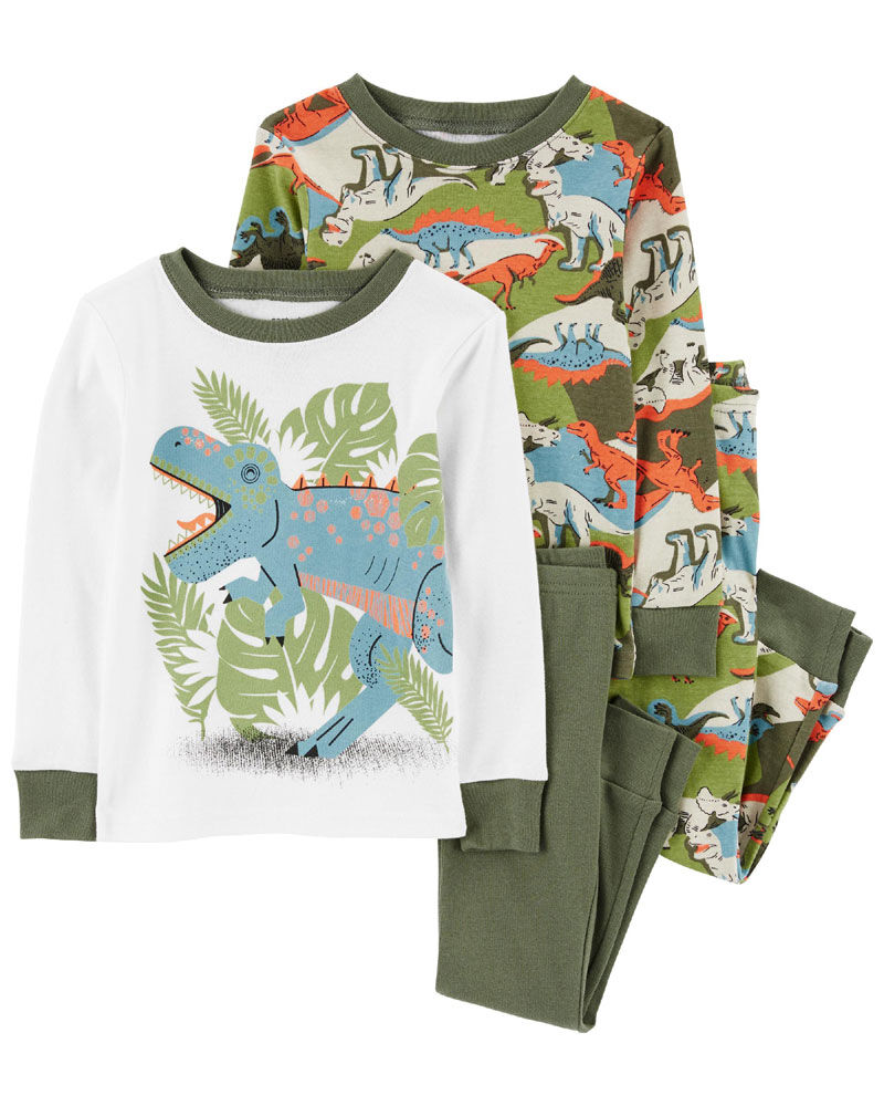 Carter s Four Piece Dinosaur 100 Snug Fit Cotton PJs Green 2T