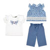 Baby Mode  3 Piece Pant Set: Blue Floral 24M