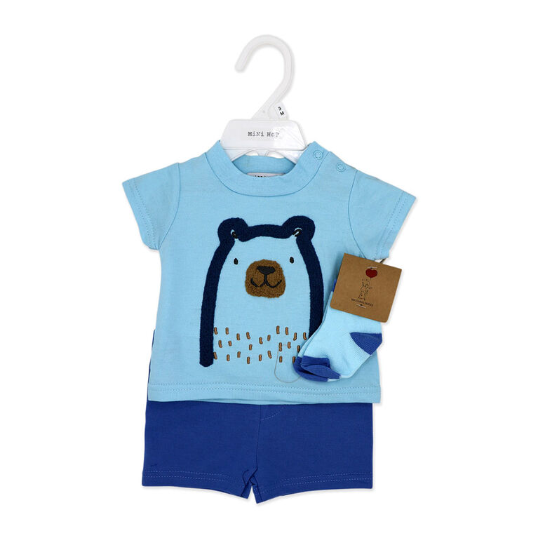 Mini Hop 3 Piece Short Set: Blue Bear 24M