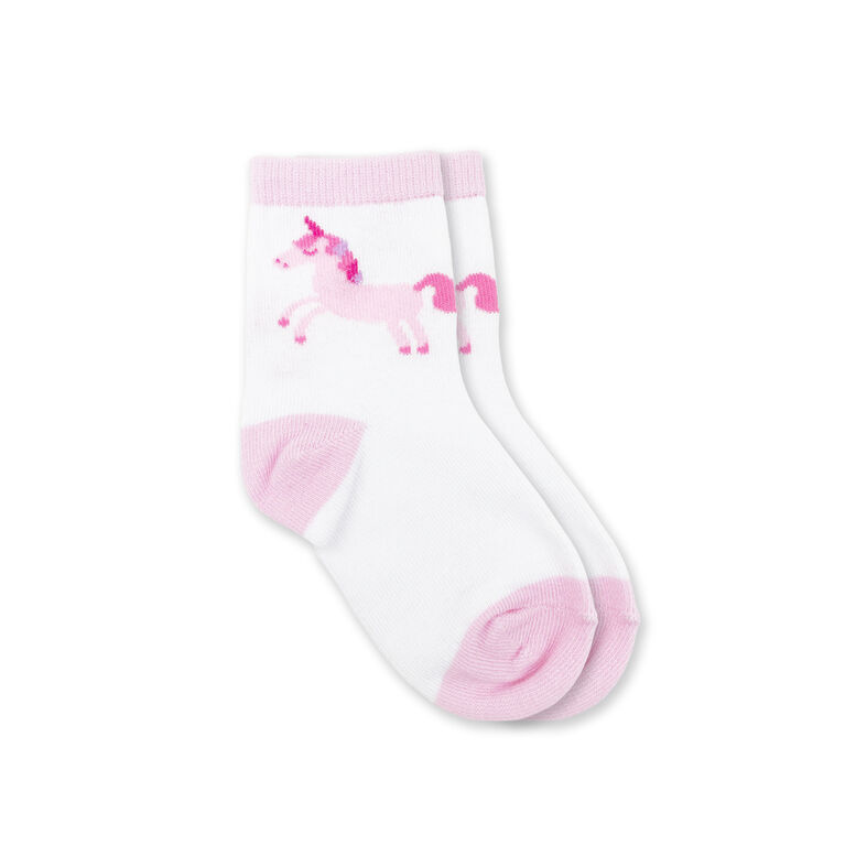 Chloe + Ethan - Toddler Socks, White Unicorn, 3T-4T