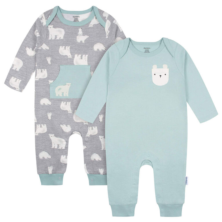 Gerber Childrenswear - 2 Pack Romper - Polar Bear - Blue 24 months
