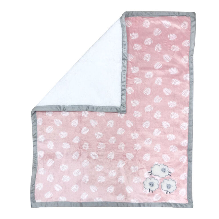 Koala Baby - Lamb Pink/Grey Sherpa Applique Blanket