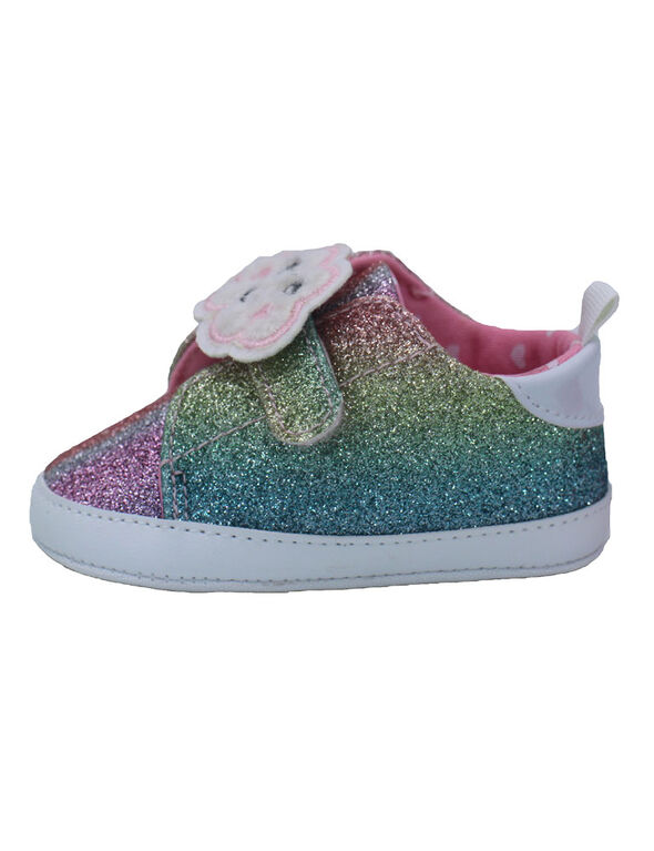 First Steps Pastel Rainbow Glitter Sneakers Size 2, 3-6 months
