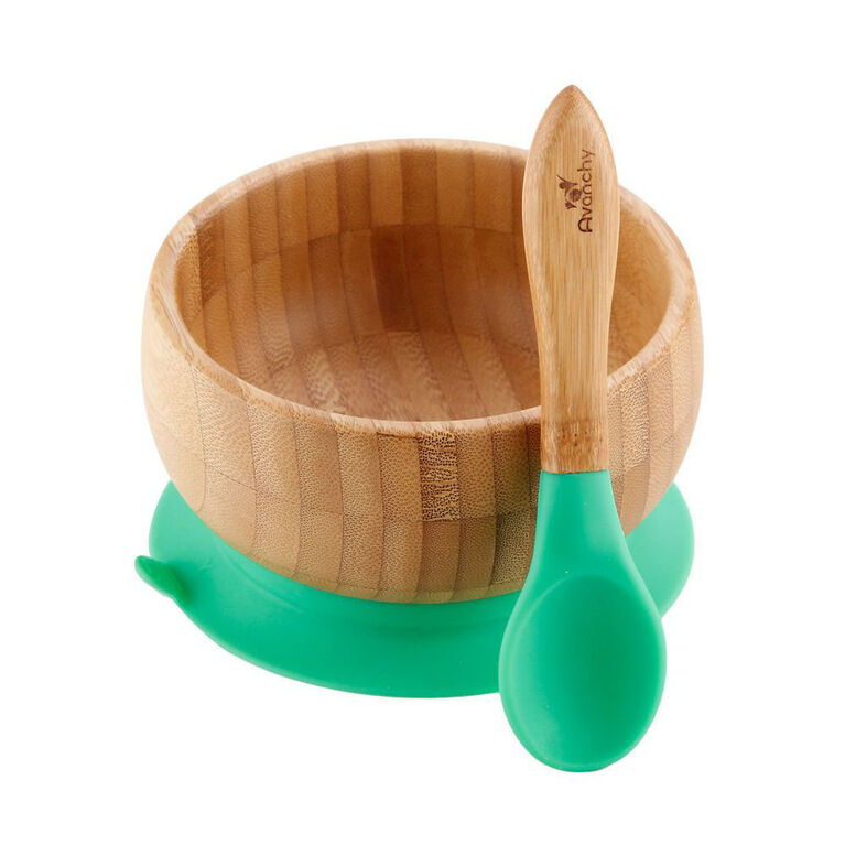 Avanchy Bamboo Suction Baby Bowl + Spoon - Green