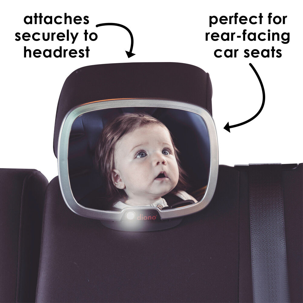 Diono Easy View Plus Baby Car Mirror with Light Safety Car Seat Mirror for Rear facing Infant with 360 Rotation LED Night Light Wide Crystal Clear