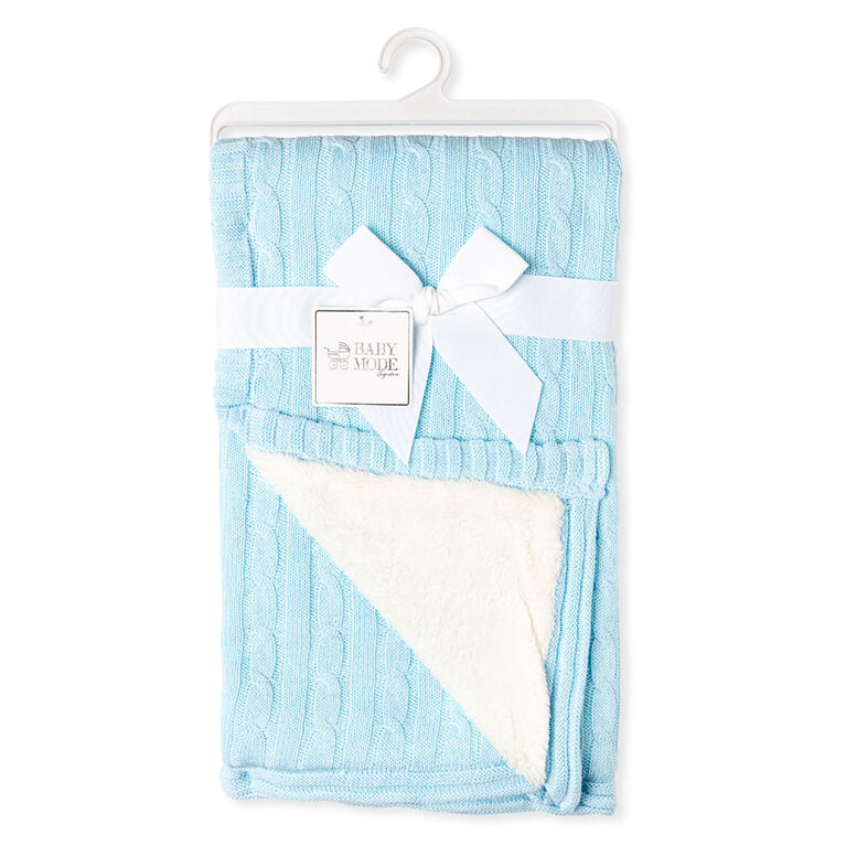 Blue Cable Knit Sherpa Baby Blanket