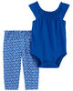 Carter's Two Piece Smocked Bodysuit Pant Set Blue 18M