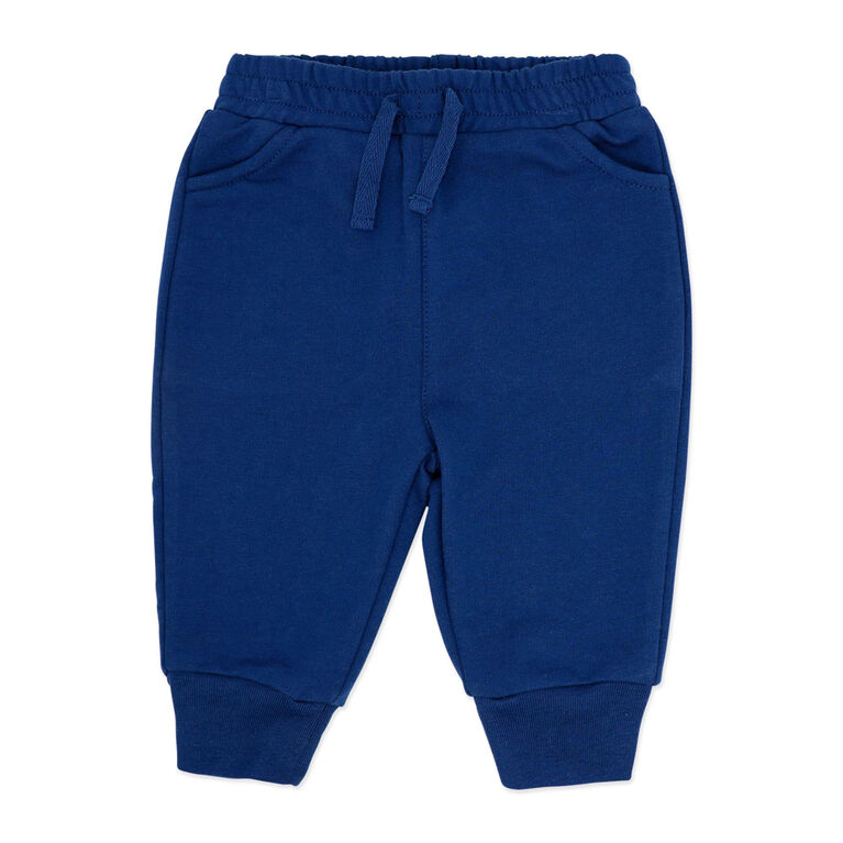 Baby Mode 3 Piece French Terry Jogger Set: Navy Stripe 6-9M