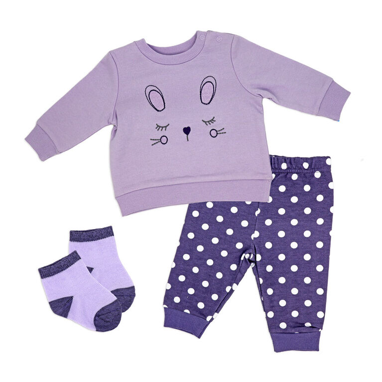Baby Mode Purple Bunny 2-Piece Jogger Set- 3-6M