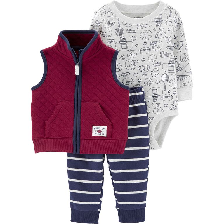 Ensemble 3 pièces gilet de sport Carter's - bourgogne, nouveau-né.