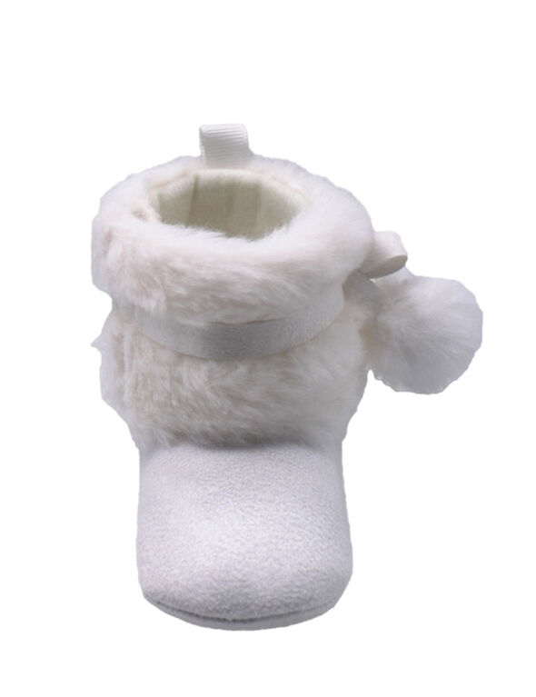 First Steps White Faux Fur Girls Booties Size 1, 0-3 months