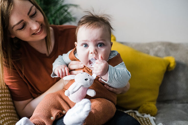 PaciSnuggie Stuffed Animal with Two Pacifiers, 06 months Bunny
