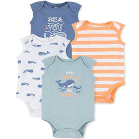 Koala Baby 4 Pack Sleeveless Bodysuits, Blue Fog