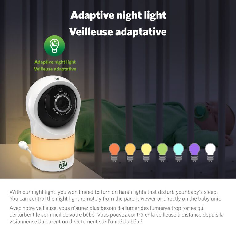 LeapFrog LF1911 Moniteur de bébé Wi-Fi 1080p caméra à accès à distance, panoramique et inclinaison à 360 degrés, veilleuse, vision nocturne couleur, (blanc)