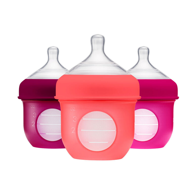 Bouteille de poche en silicone de Boon Nursh 118 ml 3pk rose et violet.