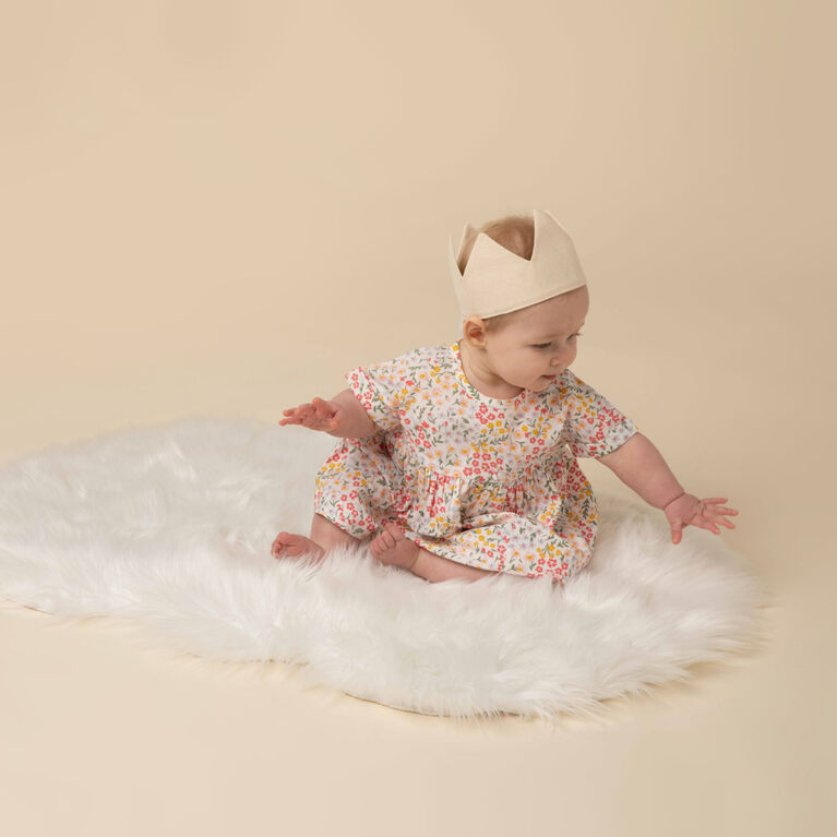 RISE Little Earthling Empire Dress Short Sleeve White Floral Print