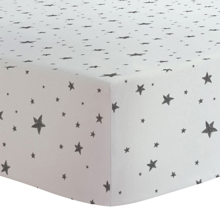 Kushies Playard Sheet Flannel Black & White Scribble Stars