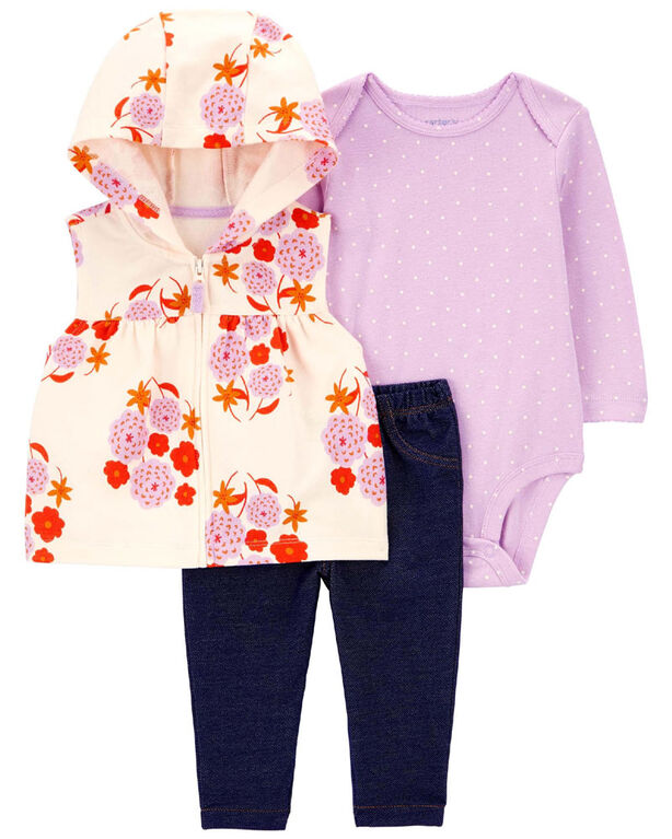 Carter's Three Piece Floral Little Vest Set Ivory  24M