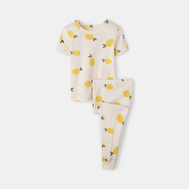 Short Sleeve 2 Piece Sleep White Lemon Print 3Y