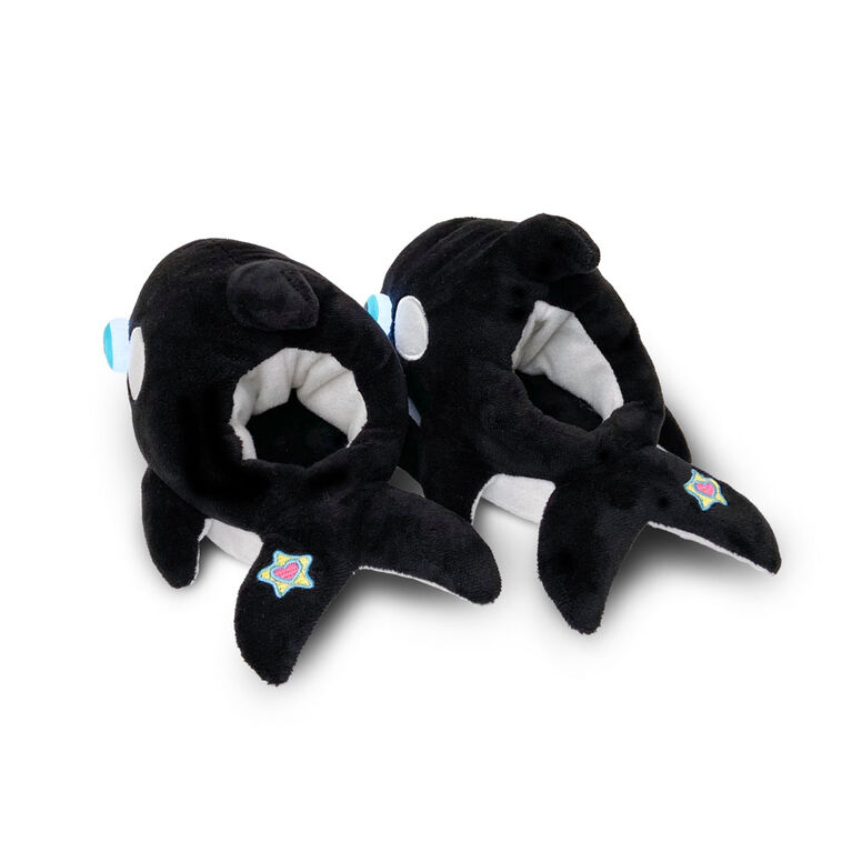 NightBuddies Light-Up Eyes Slippers Plush Orca Black