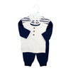 Baby Mode 3 Piece French Terry Jogger Set: Navy Stripe 6-9M