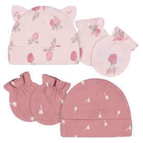 Gerber Childrenswear - Ensemble Bonnet + Mitaines 4 Pi&egrave;ces Appley Sweet - 0-6M