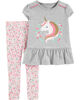 Ensemble 2 pièces haut à basque et licorne et legging fleuri Carter’s - gris/rose, 6 mois