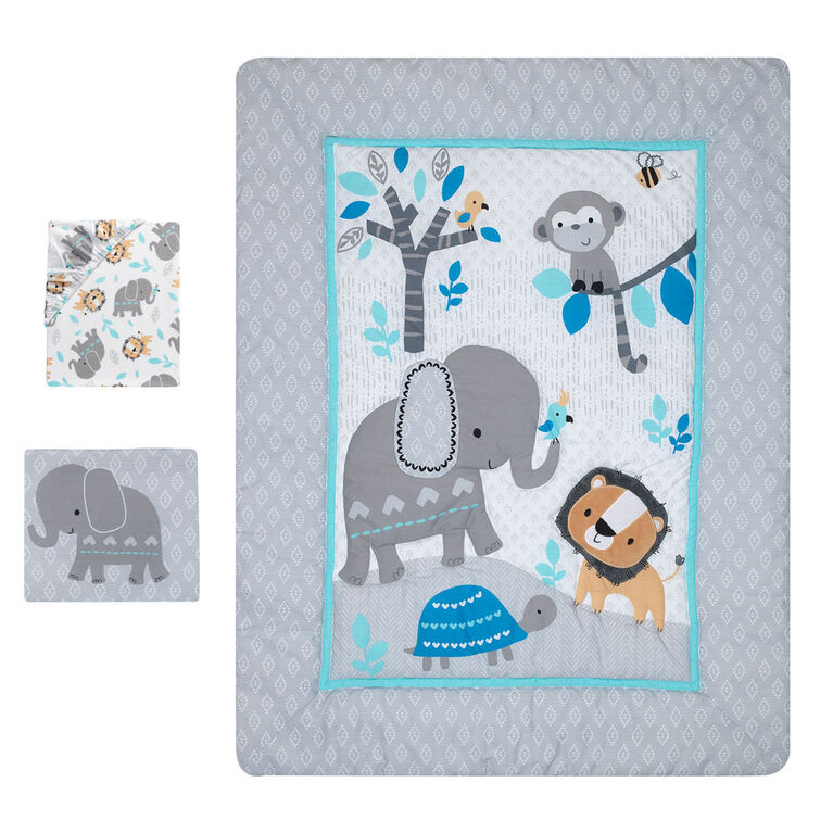 Bedtime Originals Jungle Fun 3 Piece Crib Bedding Set Gray
