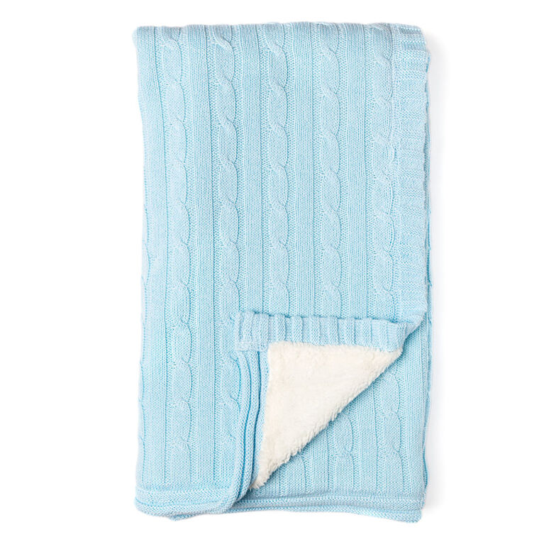 Blue Cable Knit Sherpa Baby Blanket