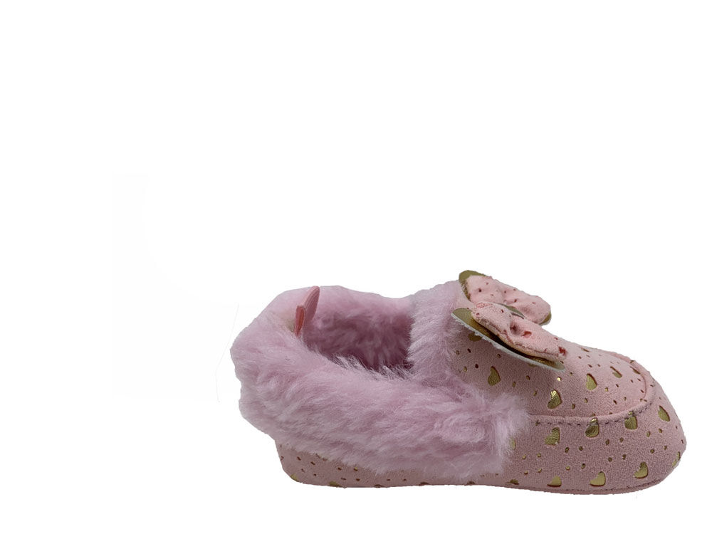 First Steps Pink Faux Suede Girls Slippers with Gold Hearts Size 2 3 6 months