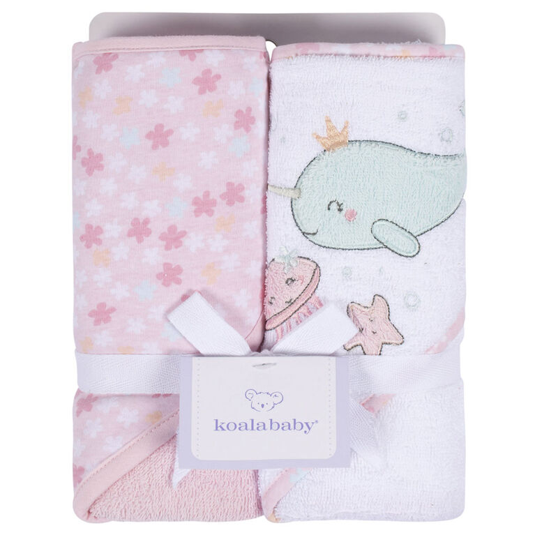 Koala Baby - Serviette à Capuche Tissée Narval Rose - Paquet de 2