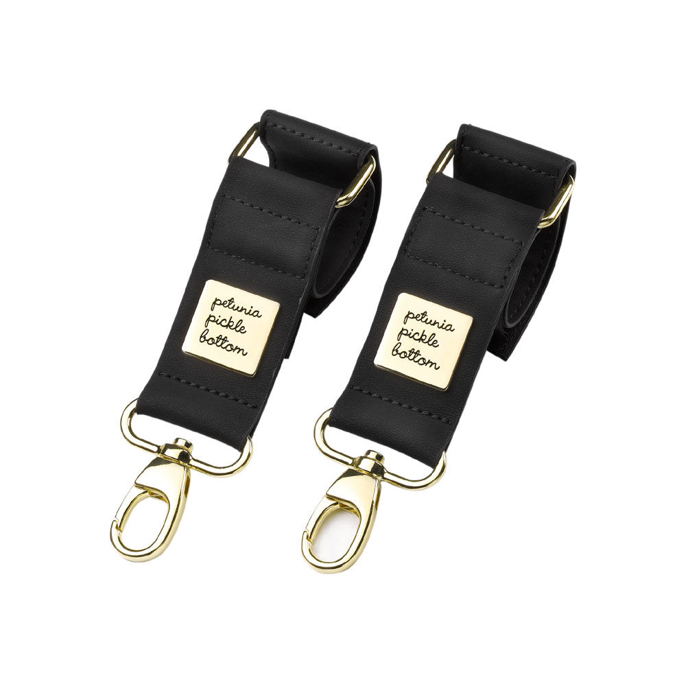 Petunia Pickle Bottom Valet Stroller Clips in Black Matte Leatherette Diaper Bag Stroller Attachment Clips