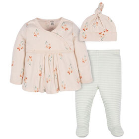 Gerber Childrenswear - Haut, pantalon et casquette 3 pièces - Fleurs sauvages - 0-3M