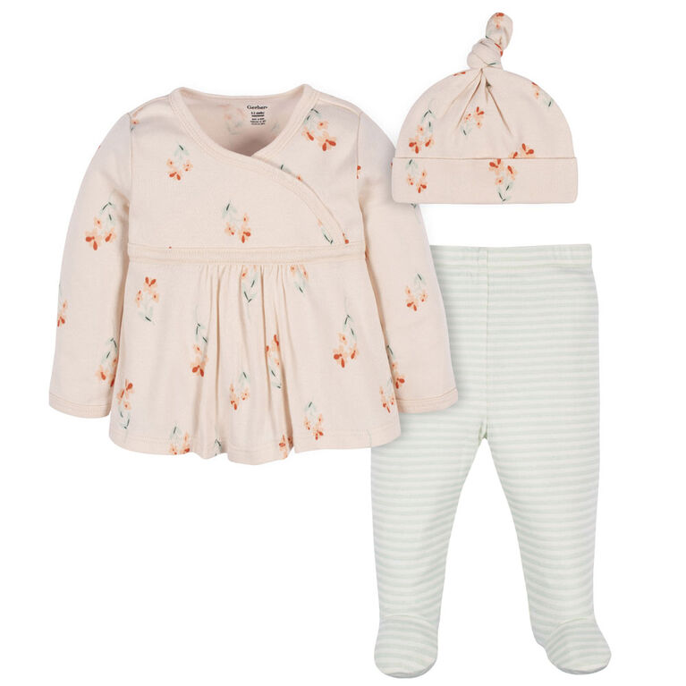 Gerber Childrenswear - Haut, pantalon et casquette 3 pièces - Fleurs sauvages - 0-3M