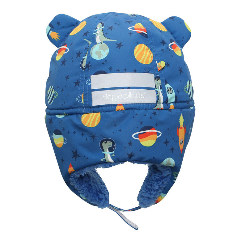 FlapJackKids - Baby, Toddler, Kids, Boys - Water Repellent Trapper Hat - Sherpa Lining - Dino/Blue - Small 6-24 months