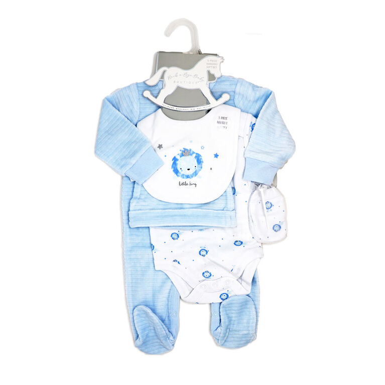 Rock a Bye Baby Blue Lion Velour 5 Piece Gift Set