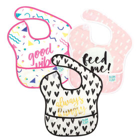 Bumkins - Ensemble de 3 SuperBibs - Gouttes de pluie, Chevron rose, Parapluie.