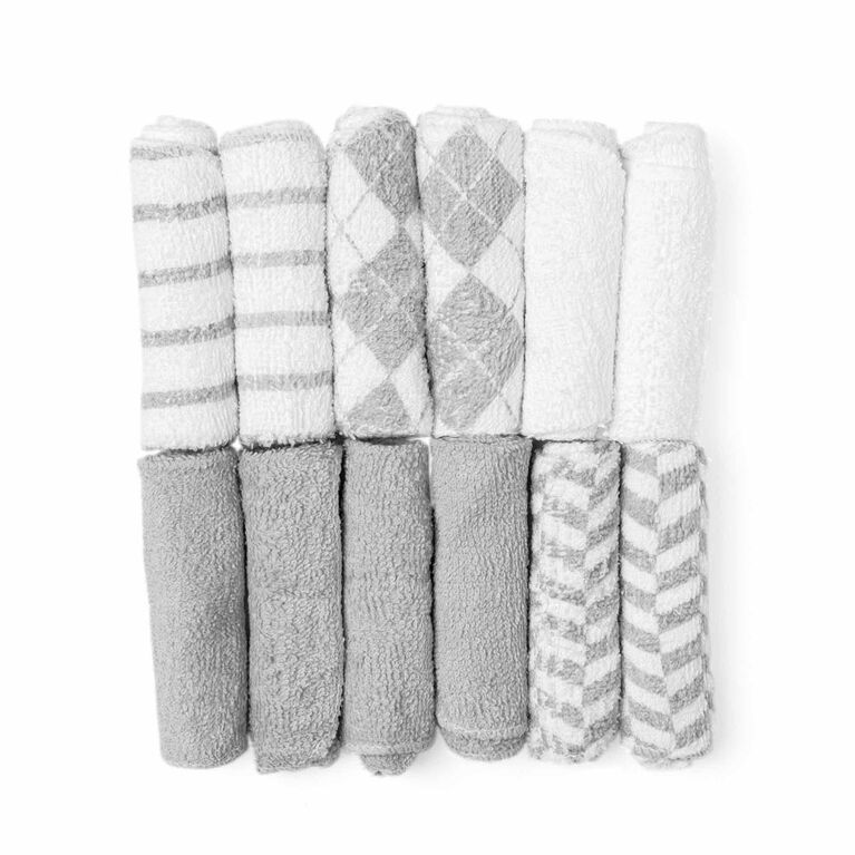 Jesse & Lulu Lot de 12 gants de toilette à thème Argyle : gris