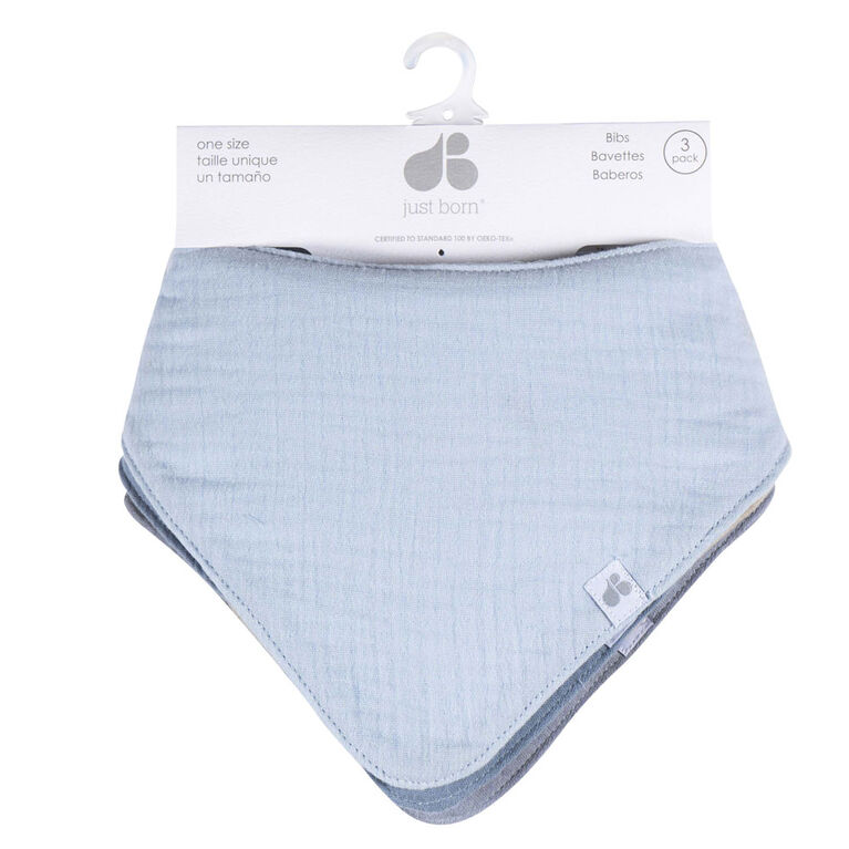 Just Born - Lot de 4 Bavoirs Bandana en Mousseline - Bleu