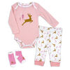 Tendertyme  3 Pièces Body de cerf rose, pantalons et chaussettes Ensemble