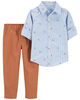 Carter's Two Piece Button Front Shirt And Pant Set Blue  2T