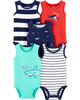 Carter's 5-Pack Whale Tank Bodysuits - Navy/Turquoise/Red, 12 Months