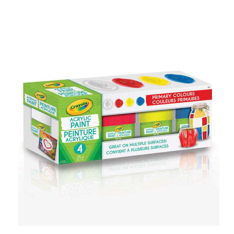 Peinture acrylique multisurfaces Crayola, couleurs primaires