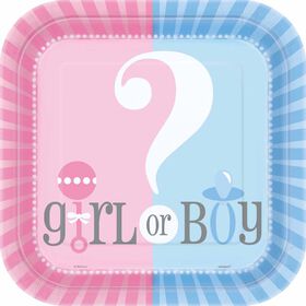 Gender Reveal Square 9"  Plates, 8 pieces - English Edition