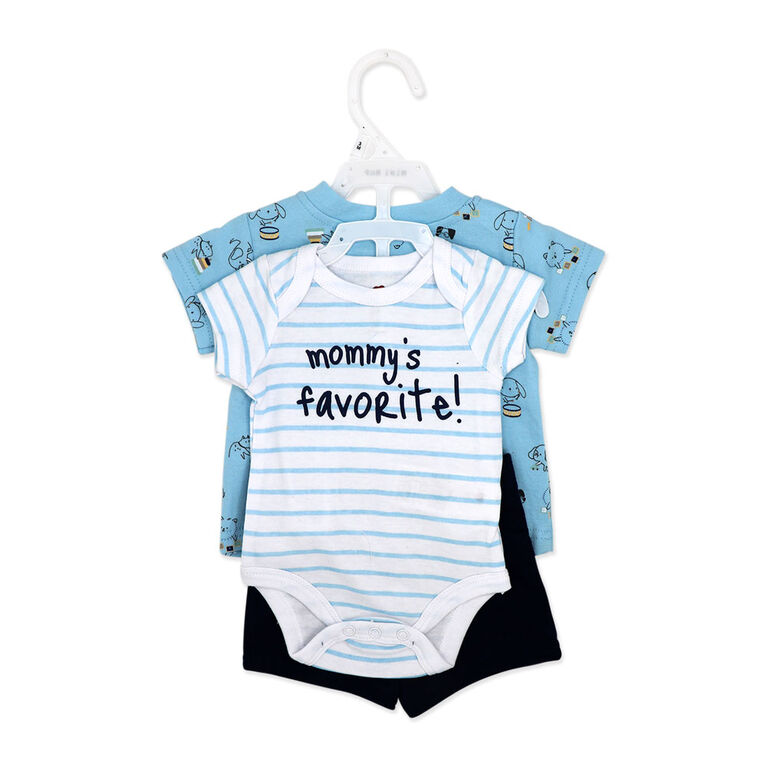 Mini Hop 3 Piece Navy Short Set: Dog 