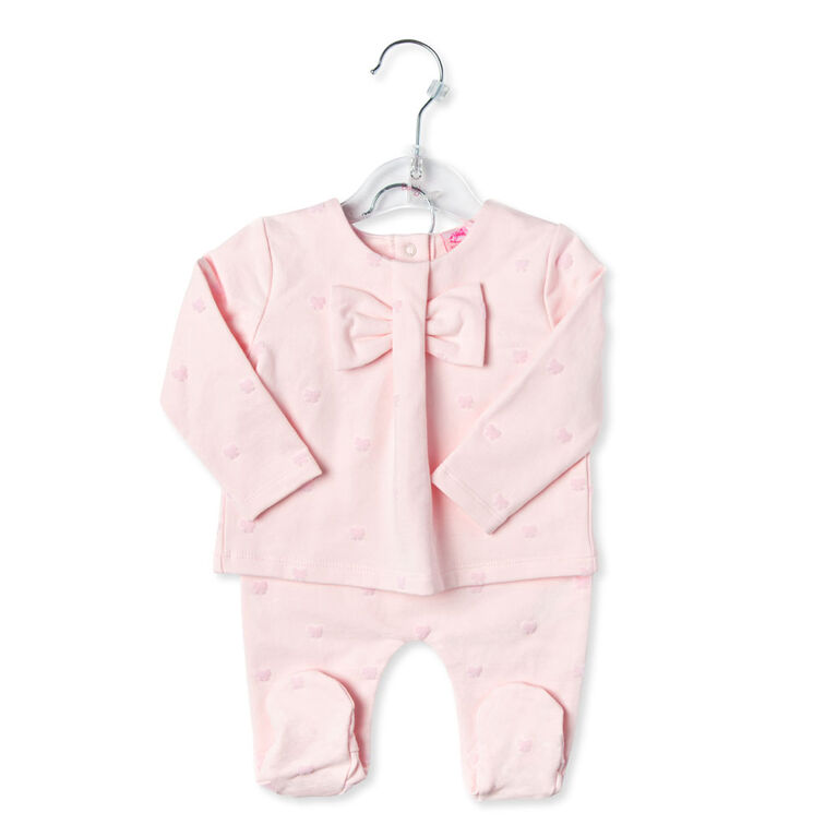Rock a Bye Baby - Girls 2 Piece Footed Pant Set : Bow - 0-3 Months